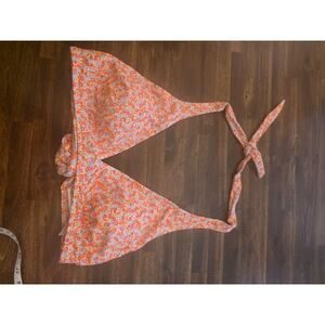 Amazon Essentials Bikini Top Peach Floral Size XL Halter Triangle Tie NWT